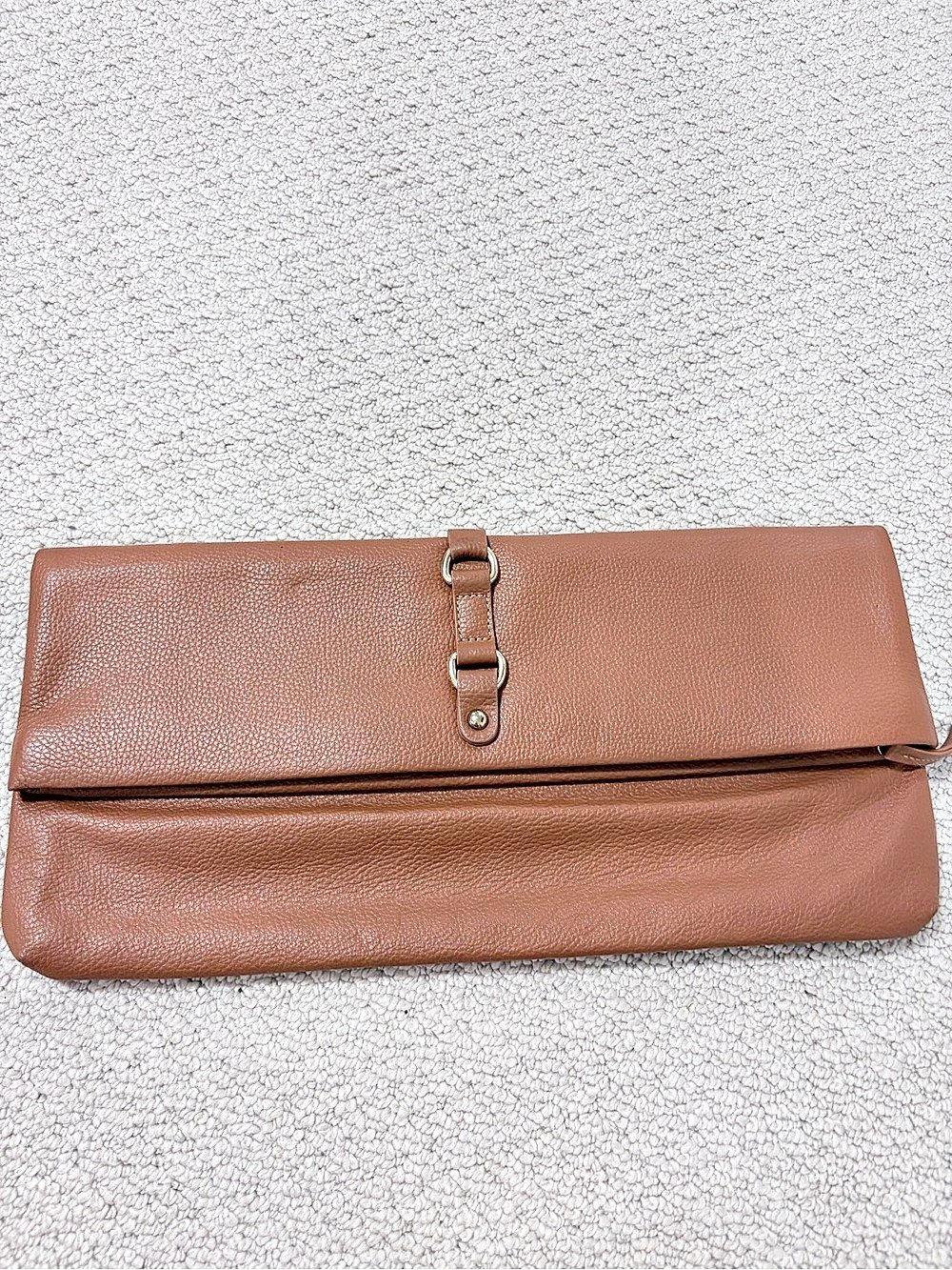 Jennifer Haley Cognac Pebbled Leather Oversized Foldover Clutch